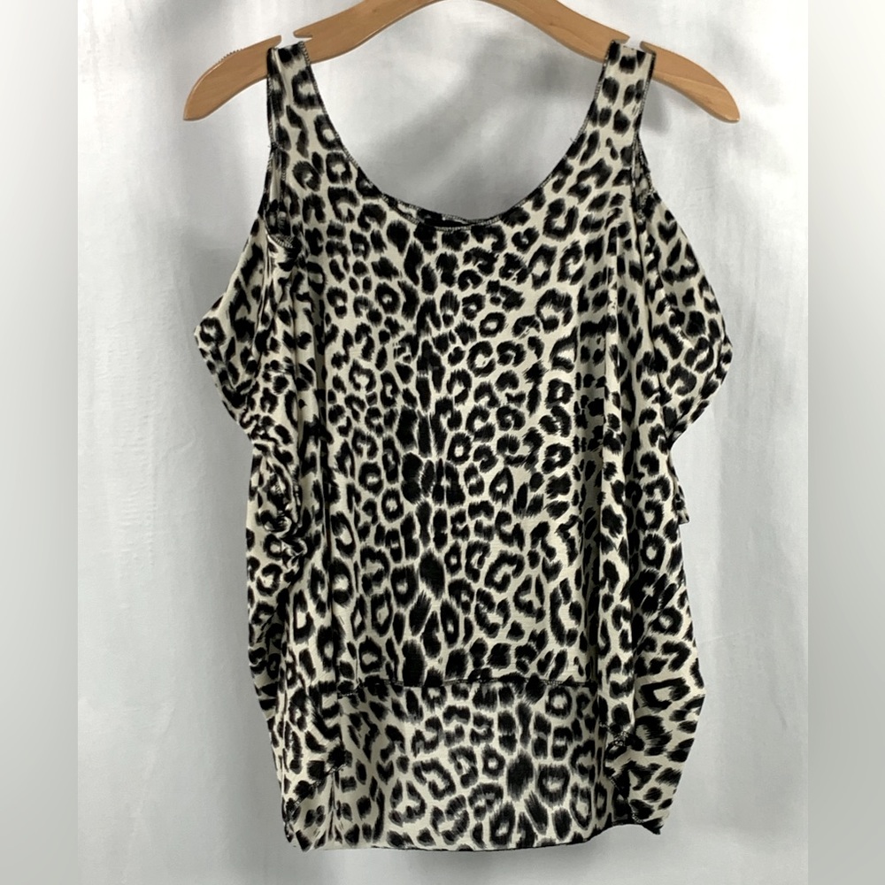 Leopard Print Beige Black Peek A Boo Cold Shoulder High Low Tank Top‎ Size M